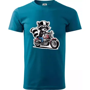 Pánské tričko Mýval na motorce kreslený - Klasické pánské triko vyšší gramáže - S ( Petrolejová )