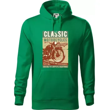 Pánská mikina Moto garage malibu - Mikina pánská Cape s kapucí - 5XL ( Středně zelená )