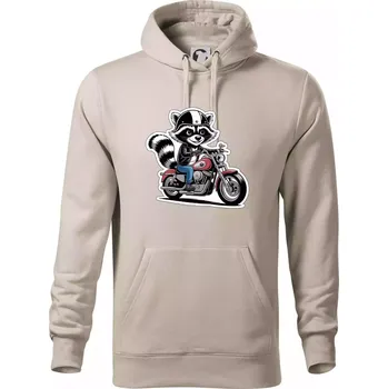 Pánská mikina Mýval na motorce kreslený - Mikina pánská Cape s kapucí - 4XL ( Ledově šedá )