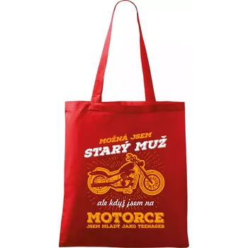 Nákupní taška Motorkář - možná jsem starý - Taška bavlněná - 42 x 38 cm ( Červená )