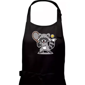Kuchyňská zástěra Mýval hraje tenis kreslený - Dámská zástěra na vaření - Univerzální velikost ( Černá )