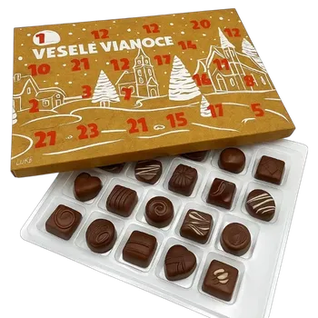 Vánoční dekorace Adventní kalendář "Veselé Vianoce" s plastovým blistrem, políčko 3,5x3,5 cm