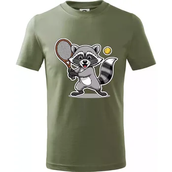 Mýval hraje tenis kreslený - Tričko dětské bavlněné - 104-110cm / 3-4 roky ( Khaki )