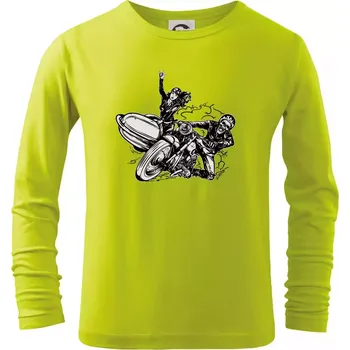 Dětská móda Motorka se sajdkou - Triko dětské Long Sleeve - 134 cm/8 let ( Limetková )
