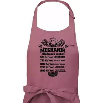 Kuchyňská zástěra Mechanik - hodinová sazba - Dámská zástěra na vaření - Univerzální velikost ( Starorůžová )