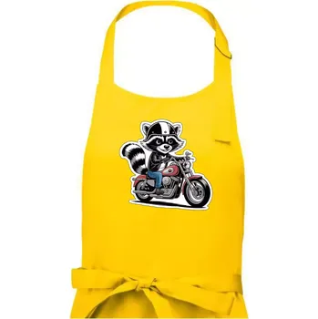 Kuchyňská zástěra Mýval na motorce kreslený - Dámská zástěra na vaření - Univerzální velikost ( Žlutá )