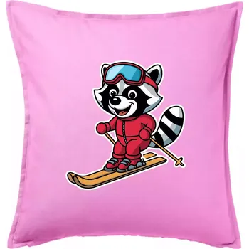 Polštář Mýval na lyžích - kreslený - Polštář 50x50 - 50x50 - Pouze potah ( Růžová )