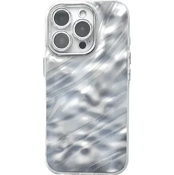 Pouzdro na mobilní telefon Perleťový kryt s třpytivým ochranným sklem na čočky pro iPhone 15 Plus Barva: Stříbrná