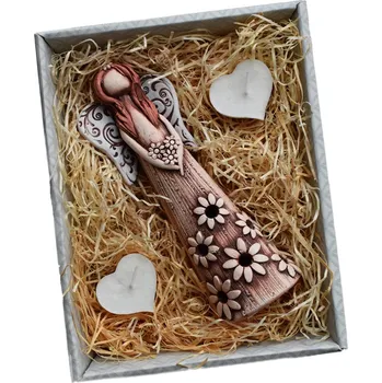 Svícen Supeko Andílci svícínek 21 cm dárkové balení srdíčka květinky