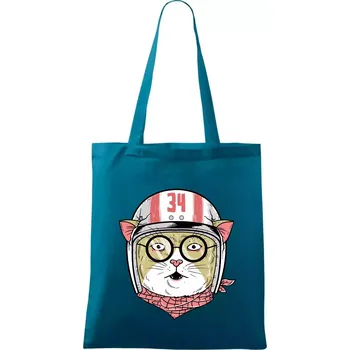 Moto kočka - Taška bavlněná - 42 x 38 cm ( Petrolejová )