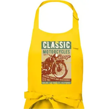 Kuchyňská zástěra Moto garage malibu - Dámská zástěra na vaření - Univerzální velikost ( Žlutá )