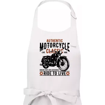 Kuchyňská zástěra Authentic classic ride to live - Pánská zástěra na vaření - Univerzální velikost ( Bílá )