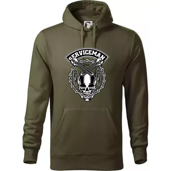 Pánská mikina Lebka serviceman - Mikina pánská Cape s kapucí - 5XL ( Military )