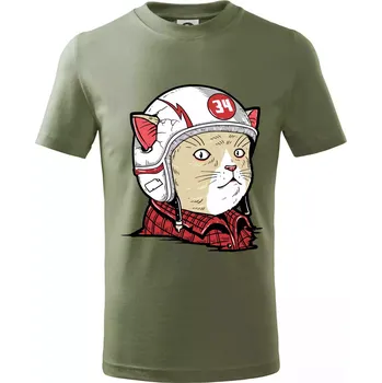 Moto kocour - Tričko dětské bavlněné - 104-110cm / 3-4 roky ( Khaki )