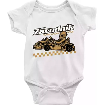 Kojenecký body Motokára závodník - Body kojenecké s krátkým rukávem - Krátký r. do 3 měs ( Bílá )