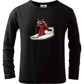 Chlapecké tričko Mýval na lyžích - fotka - Triko dětské Long Sleeve - 122 cm/6 let ( Černá )