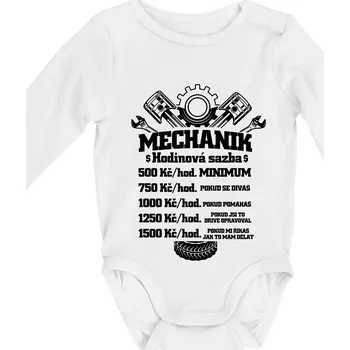 Mechanik - hodinová sazba - Body kojenecké s dlouhým rukávem - Dlouhý r. do 3 měs ( Bílá )