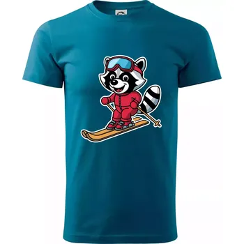 Mýval na lyžích - kreslený - Klasické pánské triko vyšší gramáže - M ( Petrolejová )