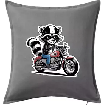 Polštář Mýval na motorce kreslený - Polštář 50x50 - 50x50 - Pouze potah ( Tmavě šedý melír )