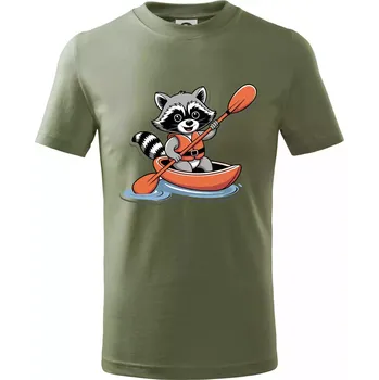 Dětská móda Mýval v kajaku kreslený - Tričko dětské bavlněné - 146 cm/10 let ( Khaki )