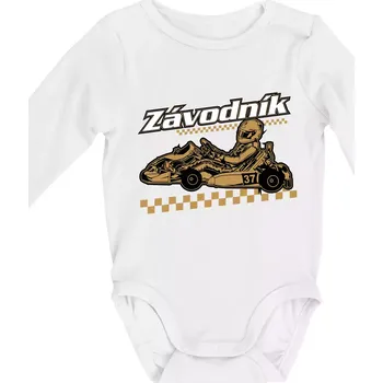 Kojenecký body Motokára závodník - Body kojenecké s dlouhým rukávem - Dlouhý r. do 3 měs ( Bílá )