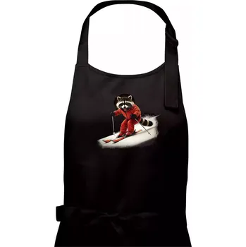 Kuchyňská zástěra Mýval na lyžích - fotka - Dámská zástěra na vaření - Univerzální velikost ( Černá )