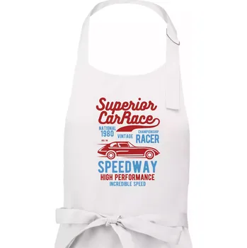Kuchyňská zástěra Superior Car Race - Pánská zástěra na vaření - Univerzální velikost ( Bílá )