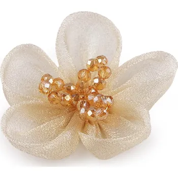 Výtvárné potřeby Organzový květ s broušenými korálky k našití a nalepení Ø4,5 cm Varianta: 10 (15) béžová světlá, Balení: 2 ks