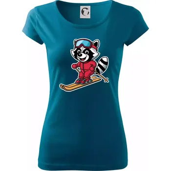 Dámské tričko Mýval na lyžích - kreslený - Dámské triko Pure - S ( Petrolejová )