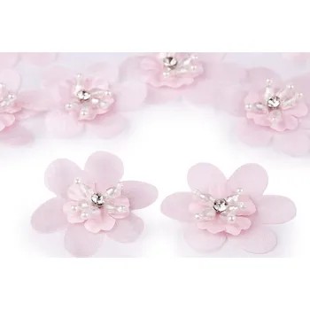 Výtvárné potřeby Květ s broušeným kamínkem a korálky k našití a nalepení Ø4,5 cm Varianta: 3 pudrová, Balení: 10 ks