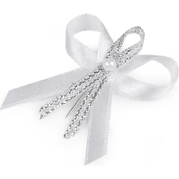 Stuha Svatební mašličky / voničky šíře 35 mm saténové Varianta: 46 bílá stříbrná, Balení: 100 ks