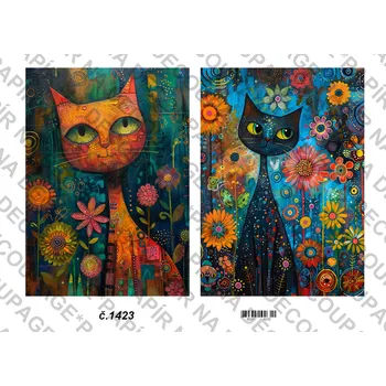 Umělecký papír Rýžový a soft papír na decoupage - Kočky abstrakt - KB01423 Materiál: Rýžový papír, Rozměr: A4