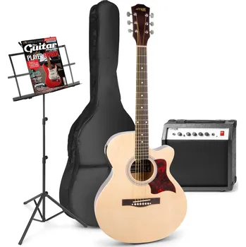 Světelný efekt Max ShowKit Sada elektrické akustické kytary se stojanem na noty - Barva natural