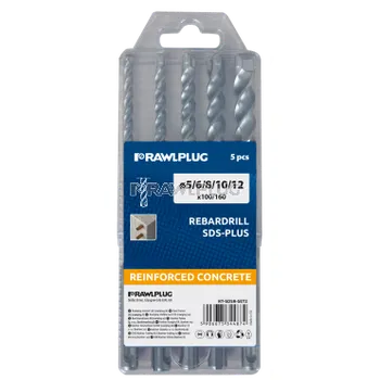 Vrták RAWLPLUG Sada vrtáků do betonu REBARDRILL SDS plus; 5, 6, 8, 10, 12 x 160 mm