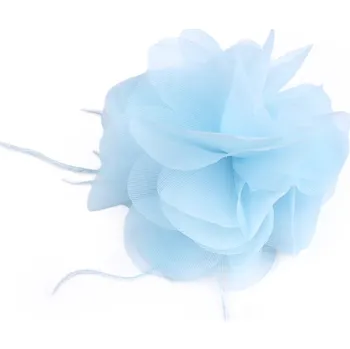 Stuha Šifónový květ s peřím k našití a nalepení Ø8-9 cm Varianta: 7 modrá světlá, Balení: 1 ks