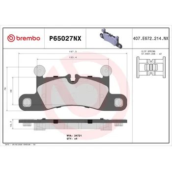 Brzdová destička Sada brzdových destiček, kotoučová brzda BREMBO P65027NX