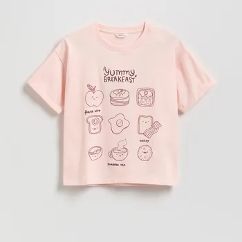 Dětská móda Reserved - Tričko s&nbsp;vyšíváním - pastelově růžová - 549EX-03X - 549EX-03X-U14