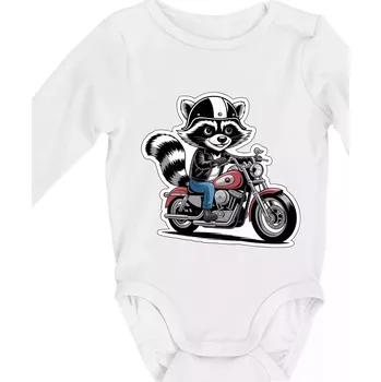 Mýval na motorce kreslený - Body kojenecké s dlouhým rukávem - Dlouhý r. do 3 měs ( Bílá )