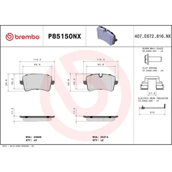 Brzdový systém Sada brzdových destiček, kotoučová brzda BREMBO P85150NX