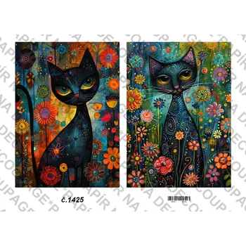 Výtvarný papír Rýžový a soft papír na decoupage - Kočky abstrakt - KB01425 Materiál: Rýžový papír, Rozměr: A4