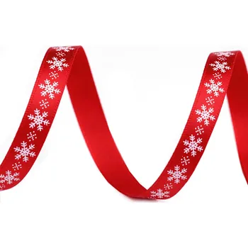 Stuha Saténová stuha vločky šíře 9 mm vánoční Varianta: 5 červená vánoční bílá, Balení: 5 m
