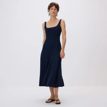 Dámské šaty Reserved - Midi šaty s příměsí lnu - tmavomodrá - 298FH-59X - 298FH-59X-M