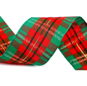 Stuha Károvaná stuha s lurexem šíře 38 mm Varianta: 1 zelená zlatá, Balení: 1 m