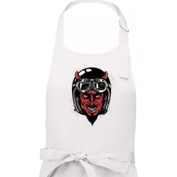 Kuchyňská zástěra Ďábel motorkář - Pánská zástěra na vaření - Univerzální velikost ( Bílá )