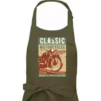 Kuchyňská zástěra Moto garage malibu - Pánská zástěra na vaření - Univerzální velikost ( Khaki )