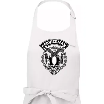 Kuchyňská zástěra Lebka serviceman - Dámská zástěra na vaření - Univerzální velikost ( Bílá )