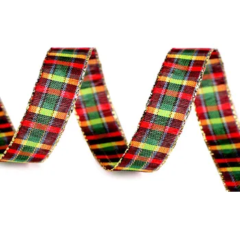 Stuha Károvaná stuha s lurexem šíře 15 mm Varianta: 3 zelená zlatý lurex, Balení: 1 m