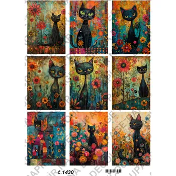Umělecký papír Rýžový a soft papír na decoupage - Kočky abstrakt - KB01430 Materiál: Soft, Rozměr: A4