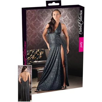 Dámské erotické šaty Dlouhé černé třpytivé šaty s rozparkem