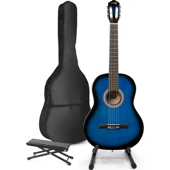 Party dekorace Max SoloArt Klasická akustická kytara s kytarovým stojanem a opěrkou nohou - Barva modrá